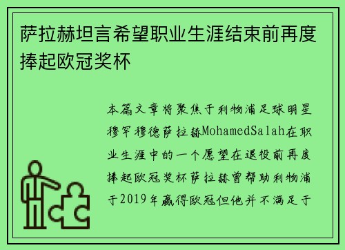 萨拉赫坦言希望职业生涯结束前再度捧起欧冠奖杯